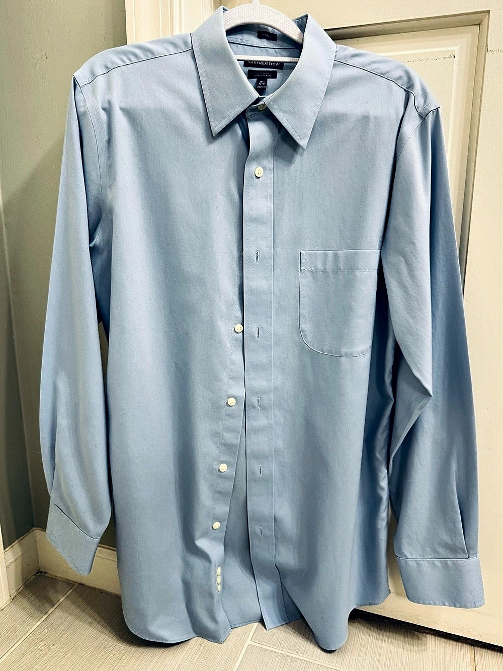 Croft & Barrow Men’s Slim Fit Non-Iron 100% Cotton Blue Dress Shirt 15.5 32/33